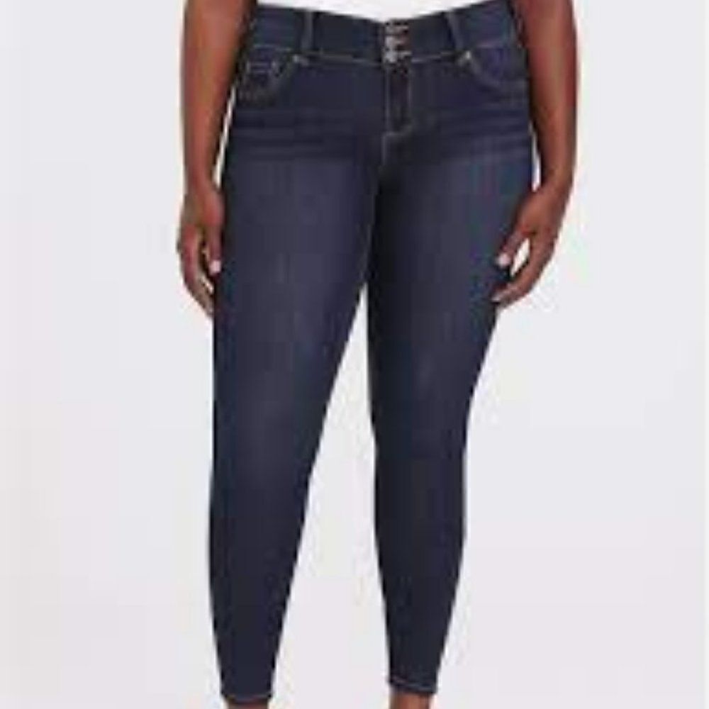 TORRID JEGGING JEANS MEDIUM/DARK WASH SKINNY HIGH RISE NO DISTRESSING SIZE 24R